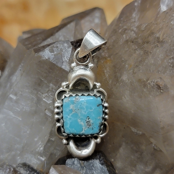 Hand Crafted Jewelry - NEW 925 Brushed Sterling Silver White Water Turquoise Full Back Pendant #222